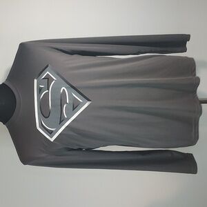 DC Comics Superman Logo Grey Long Sleeve T-Shirt Size Medium